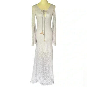 Va Va Voom Womens Boho Style Gray Fairy Lace Dress Size M